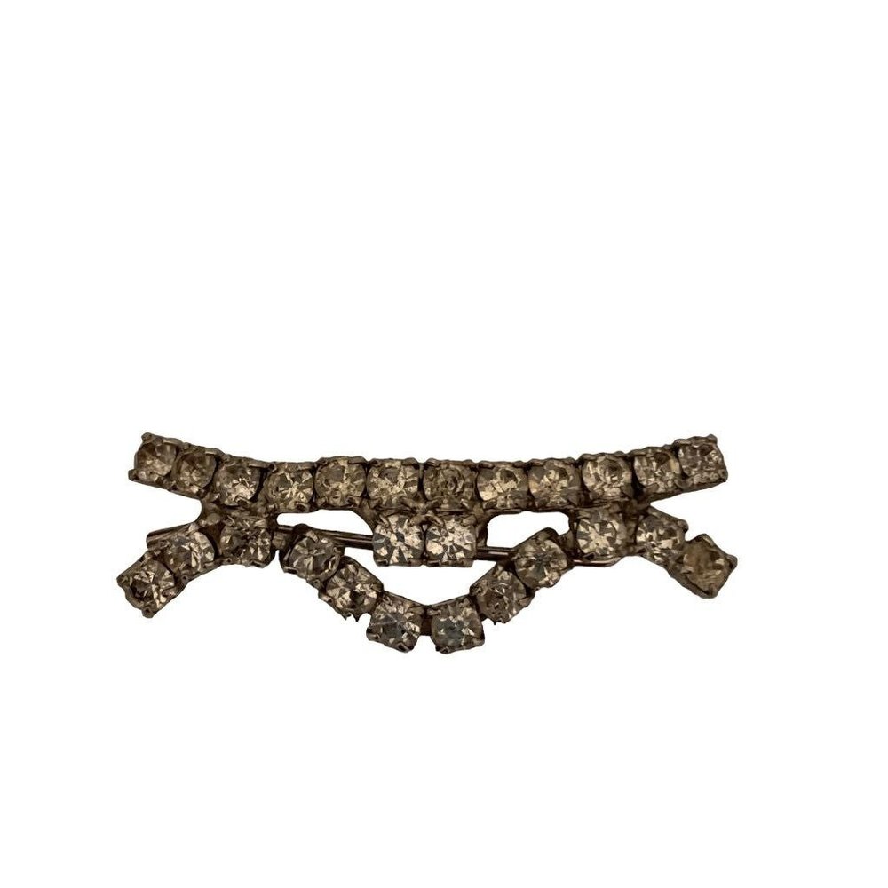Vintage Rhinestone Barette 2"l Petite‎ Silvertone Setting Scarf Clip